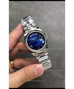 Rolex Day Date Super Clone Stainless Steel Blue Dial Large Roman Numerals Watch 36MM - 1:1 Mirror Quality