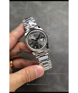 Rolex Day Date Super Clone Stainless Steel Grey Dial Diamonds Numerals Watch 36MM - 1:1 Mirror Quality