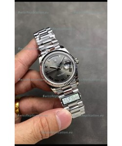 Rolex Day Date Super Clone Stainless Steel Grey Dial Roman Numerals Watch 36MM - 1:1 Mirror Quality