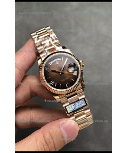 Rolex Day Date Super Clone Rose Gold Brown Dial Roman Numerals Watch 36MM - 1:1 Mirror Quality