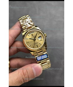 Rolex Day Date Super Clone Yellow Gold Case and Dial Stick Numerals Watch 36MM - 1:1 Mirror Quality