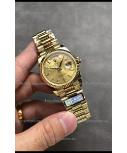 Rolex Day Date Super Clone Yellow Gold Case and Dial Crystal Numerals Watch 36MM - 1:1 Mirror Quality