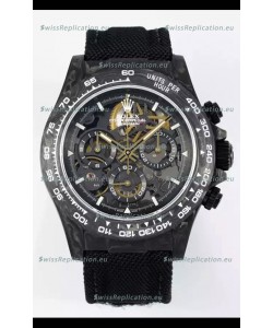 Rolex Daytona Super Clone DiW Skeleton Carbon Edition Watch - Forged Carbon Casing Black Strap 1:1 Mirror Replica