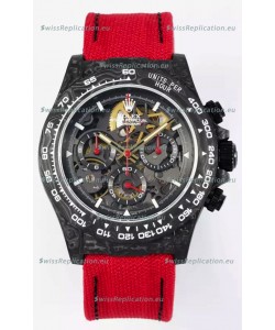 Rolex Daytona Super Clone DiW Skeleton Carbon Edition Watch - Forged Carbon Casing Red Strap 1:1 Mirror Replica