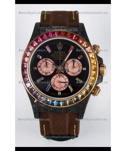 Rolex Daytona Super Clone DiW Carbon Edition Rainbow Bezel - Forged Carbon Casing Khaki Strap 1:1 Mirror Replica