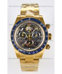 Rolex Daytona Super Clone Artisans De Geneve Yellow Gold Watch Blue Bezel Skeleton Watch 