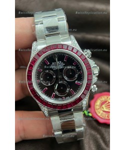 Rolex Daytona Super Clone White Gold Casing Maroon Dial Cal.4131 Movement Watch Custom Sapphires Bezel