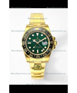 Rolex GMT Masters II Super Clone M116718 Yellow Gold Green Dial Swiss Replica Watch 
