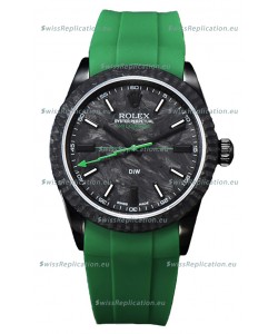 Rolex Milgauss DiW Black Carbon Casing Watch - ETA2836 Automatic Movement in Green Strap 