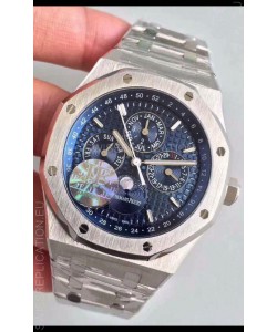 Audemars Piguet Royal Oak Perpetual Calendar Swiss Replica Steel Casing Watch in Blue Dial 