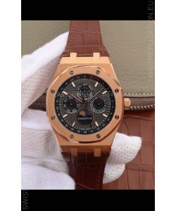 Audemars Piguet Royal Oak Perpetual Calendar Swiss Replica Rose Gold Casing Watch in Grey Dial