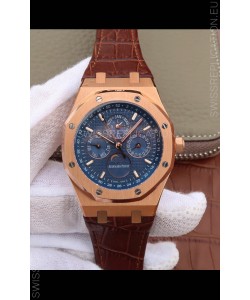 Audemars Piguet Royal Oak Perpetual Calendar Swiss Replica Rose Gold Casing Watch in Blue Dial