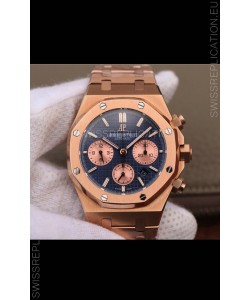 Audemars Piguet Royal Oak Chronograph Blue Dial Rose Gold on 904L Steel - 1:1 Mirror Replica