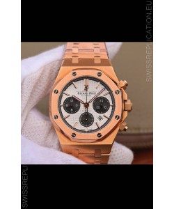 Audemars Piguet Royal Oak Chronograph White Dial Rose Gold on 904L Steel - 1:1 Mirror Replica