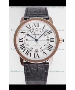 Ronde De Cartier Swiss Replica Watch - Rose Gold in White Dial 