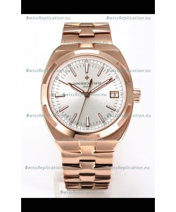 Vacheron Constantin Super Clone Overseas 1:1 Mirror Swiss Replica Watch in Rose Gold Steel Dial
