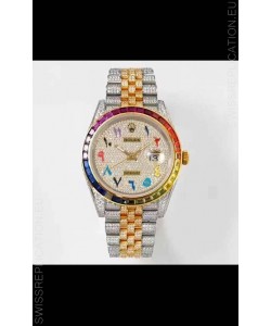 Rolex Datejust Full ICED Out Arabic Numerals Watch in 41MM Casing - 3135 Movement Yellow Gold