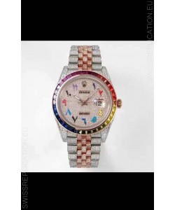 Rolex Datejust Full ICED Out Arabic Numerals Watch in 41MM Casing - 3135 Movement Rose Gold 