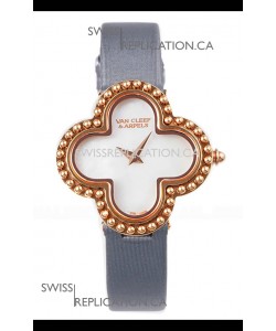 Van Cleef & Arpels Alhambra Rose Gold Grey Strap Watch 
