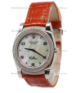Rolex Cellini Cestello Ladies Swiss Watch Beige Pearl Face Diamonds Bezel and Lugs