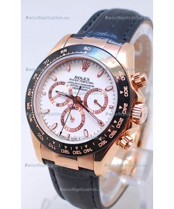Rolex Daytona MonoBloc Cerachrom Bezel Swiss Replica Rose Gold Plated Watch in White Dial