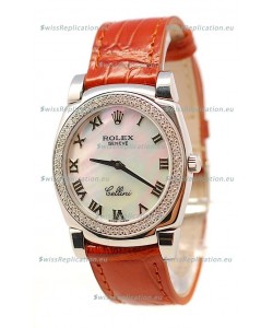 Rolex Cellini Cestello Ladies Swiss Watch White Pearl Roman Diamonds Bezel